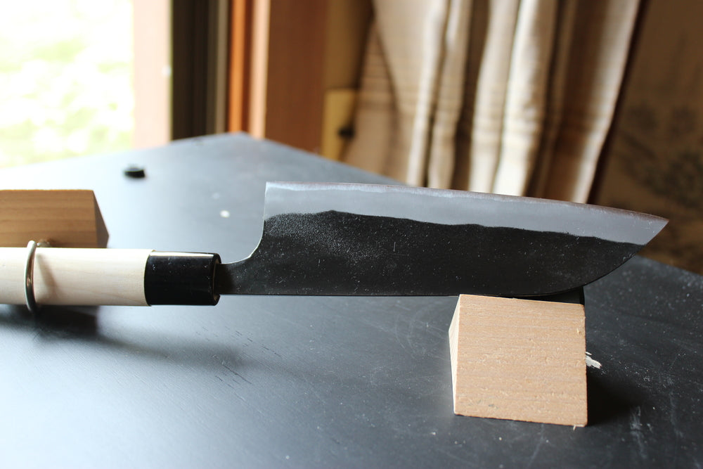 Kajibee kurouchi white steel 2 core Santoku knife 165 mm Magnolia handle