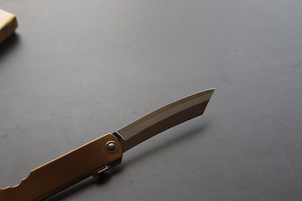 Higonokami Folding Knife Aogami warikomi Large 75 mm Mitsuo Saku brass handle