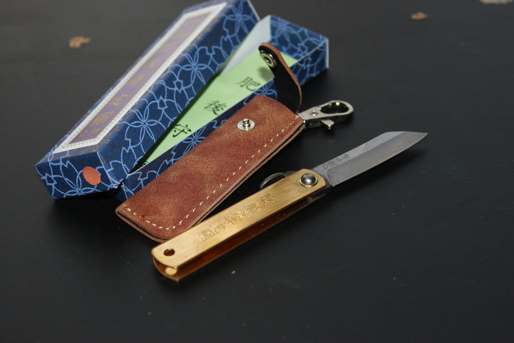 Higonokami folding knife Aogami warikomi pocket size 50mm with brown holder US stock