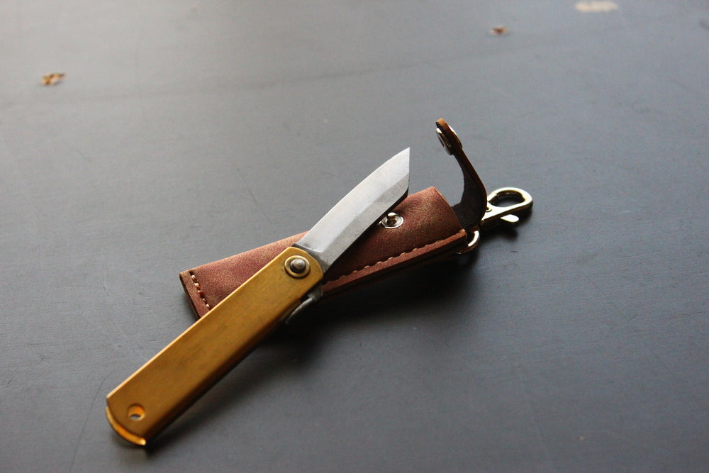 Higonokami folding knife Aogami warikomi pocket size 50mm with brown holder US stock