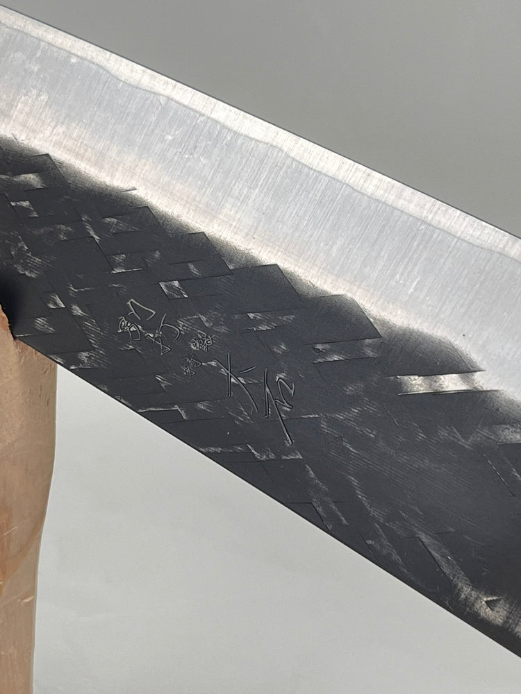 Ohishi Tadafusa SLD X hammered tsuchime Kurouchi Gyuto 210 mm burnt chestnut octagon handle