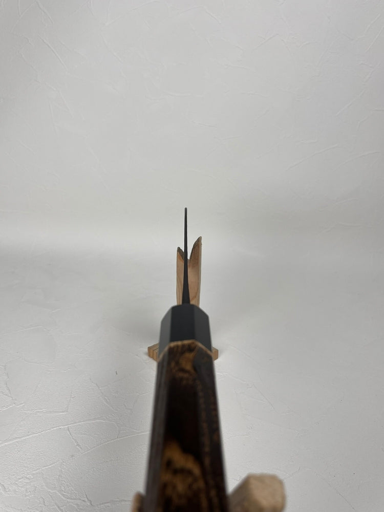 Ohishi Tadafusa SLD X hammered tsuchime Kurouchi Gyuto 210 mm burnt chestnut octagon handle