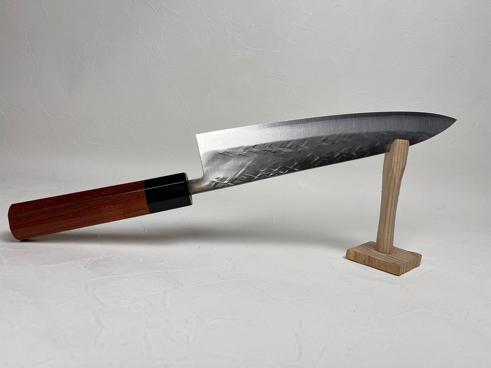 Ohishi Tadafusa SLD X hammered tsuchime Migaki Gyuto 210 mm red wood octagon handle