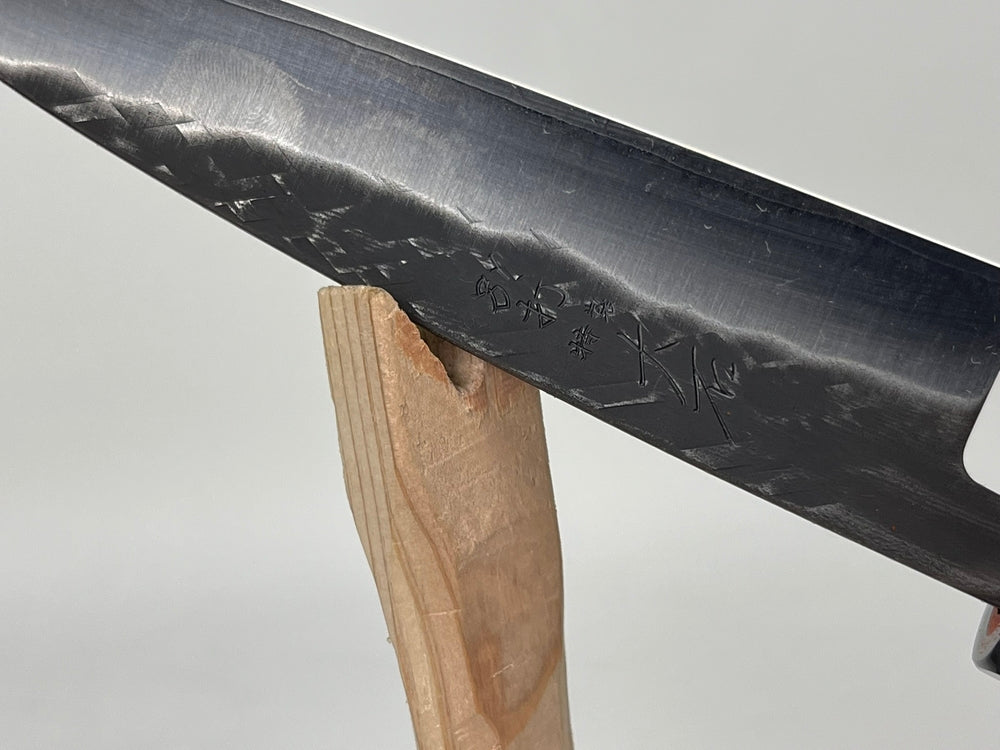 Ohishi Tadafusa SLD X hammered tsuchime Kurouchi petty knife 135 mm red wood octagon handle