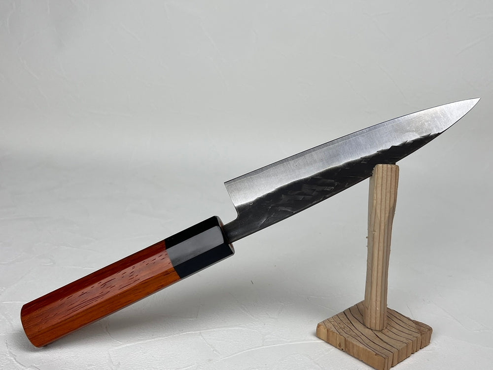 Ohishi Tadafusa SLD X hammered tsuchime Kurouchi petty knife 135 mm red wood octagon handle