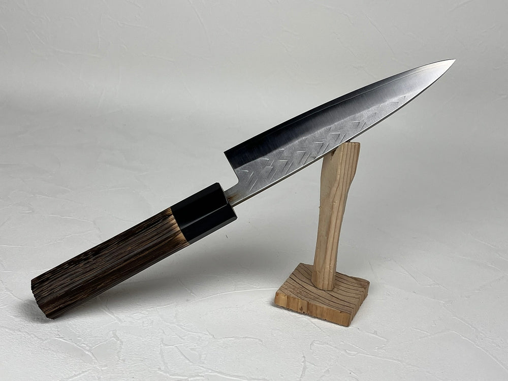 Ohishi Tadafusa SLD X hammered tsuchime Migaki petty knife 135 mm burnt chestnut octagon handle