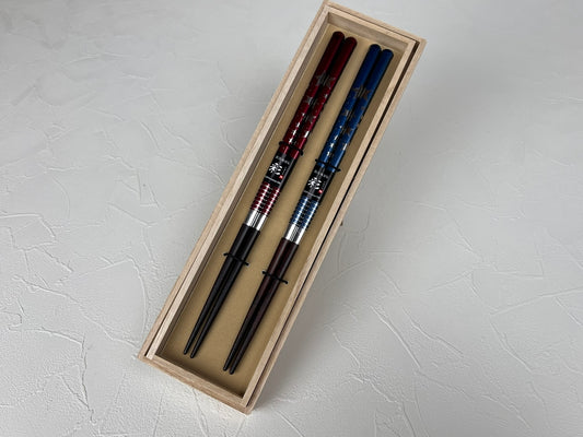 Luxurious Japanese chopsticks set Blue & Red shiny star Dishwash safe 23 cm