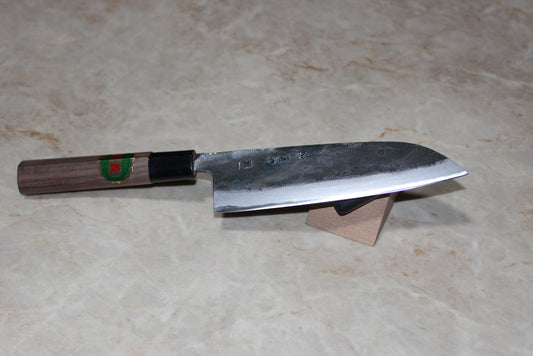 Japanese Kurouchi Santoku knife Blue 1 steel 165 mm walnut handle Tadayoshi
