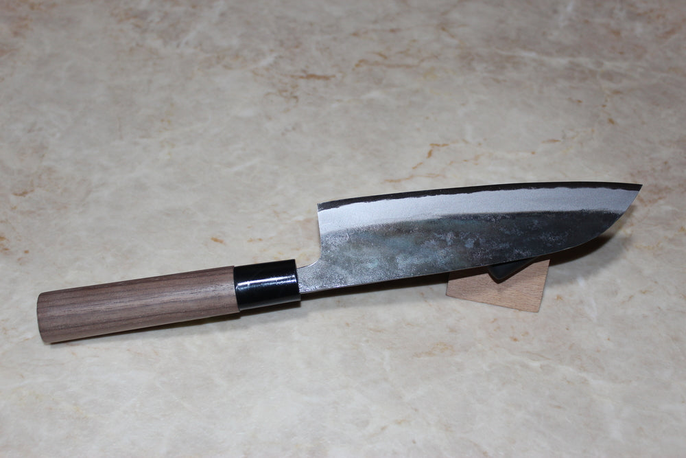 Japanese Kurouchi Santoku knife Blue 1 steel 165 mm walnut handle Tadayoshi