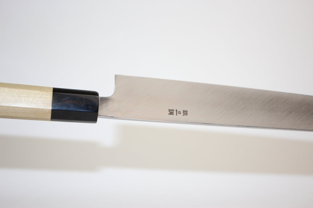 Goh Yoshihiro Gin 3 stainless steel Yanagiba knife 270 mm Gin-san Kasumi pattern with Saya cover