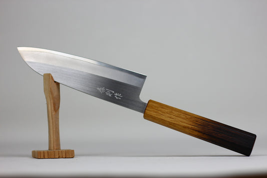 Yasunori HAP40 powder steel Santoku knife Oak burnt lacquer handle