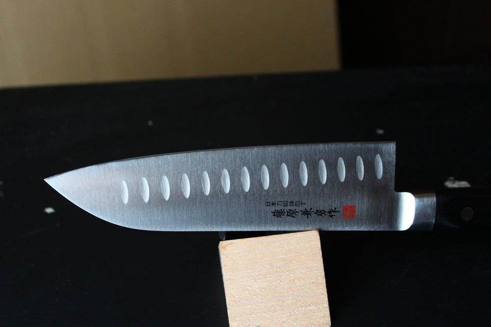 Fujiwara kanefusa 180 mm Molybdenum steel dimple Santoku knife Black Handle US stock