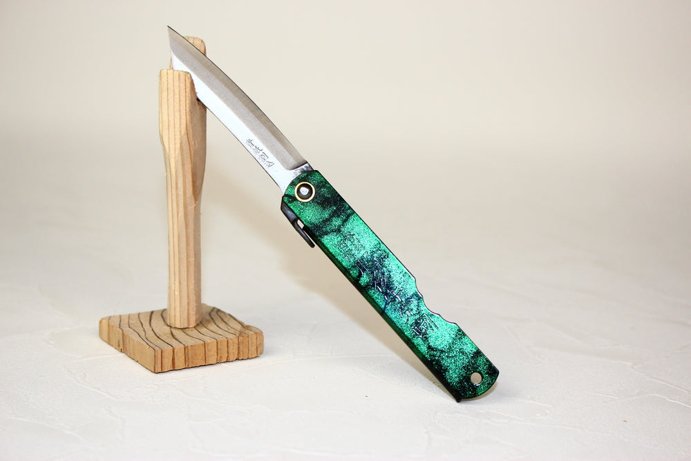 Higonokami Folding Knife Aogami warikomi Large 75 mm Jade pattern handle