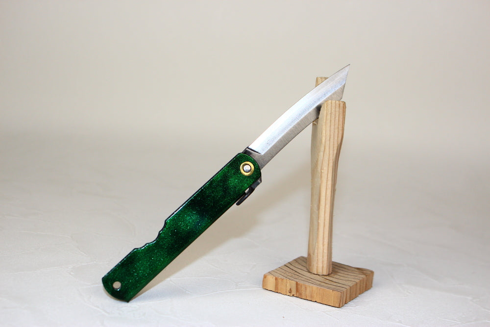 Higonokami Folding Knife Aogami warikomi Large 75 mm Jade pattern handle