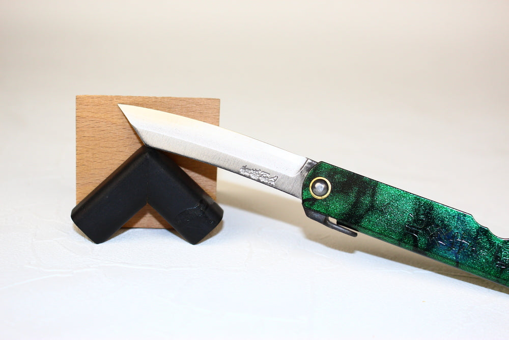 Higonokami Folding Knife Aogami warikomi Large 75 mm Jade pattern handle