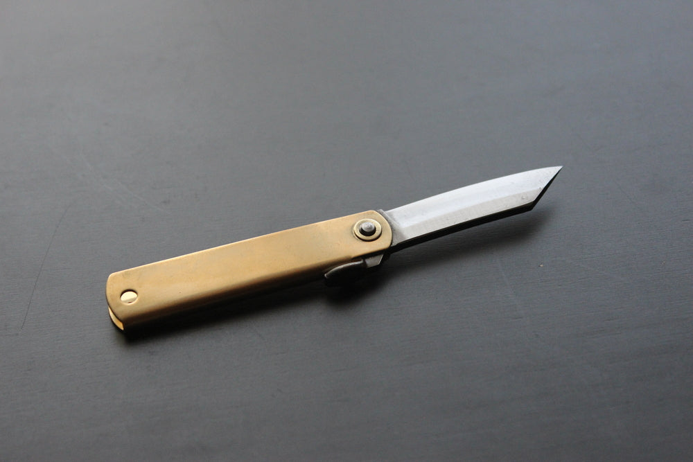 Higonokami foling knife blue 2 Aogami warikomi pocket size 50mm gold brass handle US stock