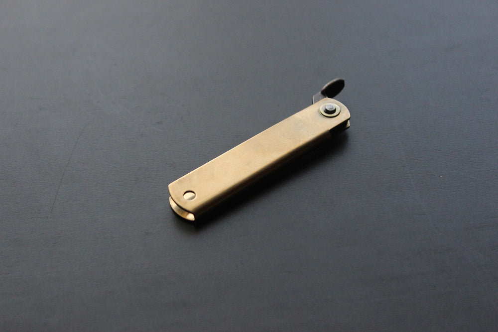 Higonokami Folding Knife Aogami warikomi pocket size 50mm brass handle