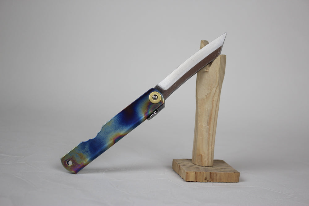 Higonokami Japanese pocket knife VG-10 steel blade titanium rainbow handle