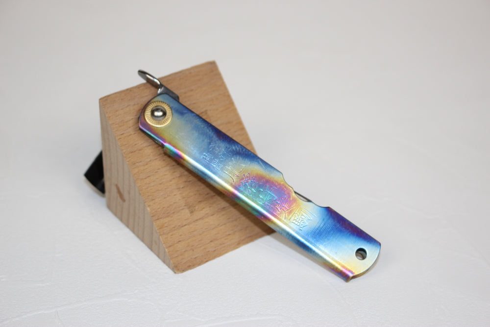 Higonokami Japanese pocket knife VG-10 steel blade titanium rainbow handle