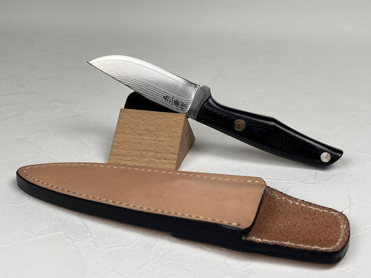 Nigara VG XEOS Damascus outdoor knife with leather sheath