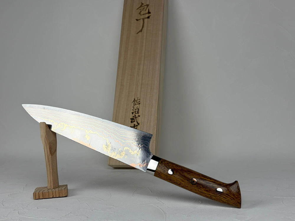 Takeshi Saji Blue 2 core Rainbow Damascus Chef knife 210mm Ironwood Handle