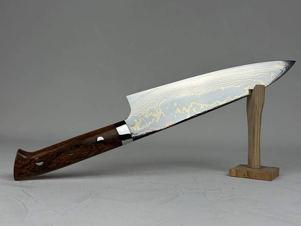 Takeshi Saji Blue 2 core Rainbow Damascus Chef knife 210mm Ironwood Handle