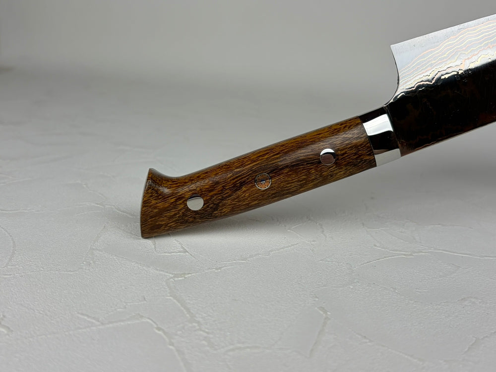 Takeshi Saji Blue 2 core Rainbow Damascus Chef knife 210mm Ironwood Handle