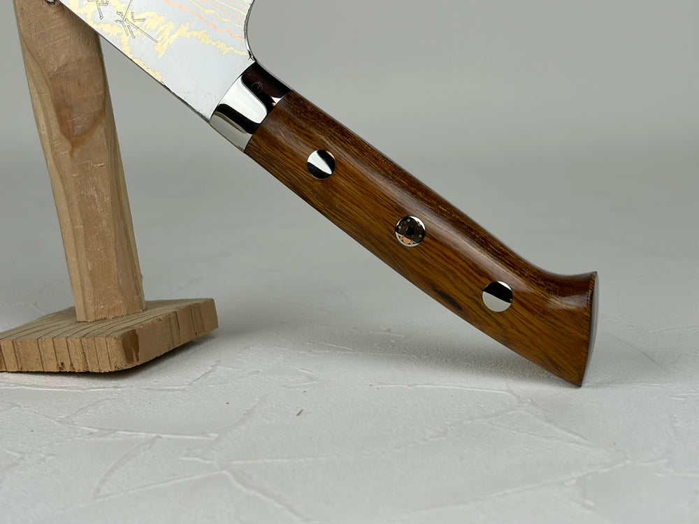 Takeshi Saji Blue 2 core Rainbow Damascus Petty knife 135mm Ironwood Handle
