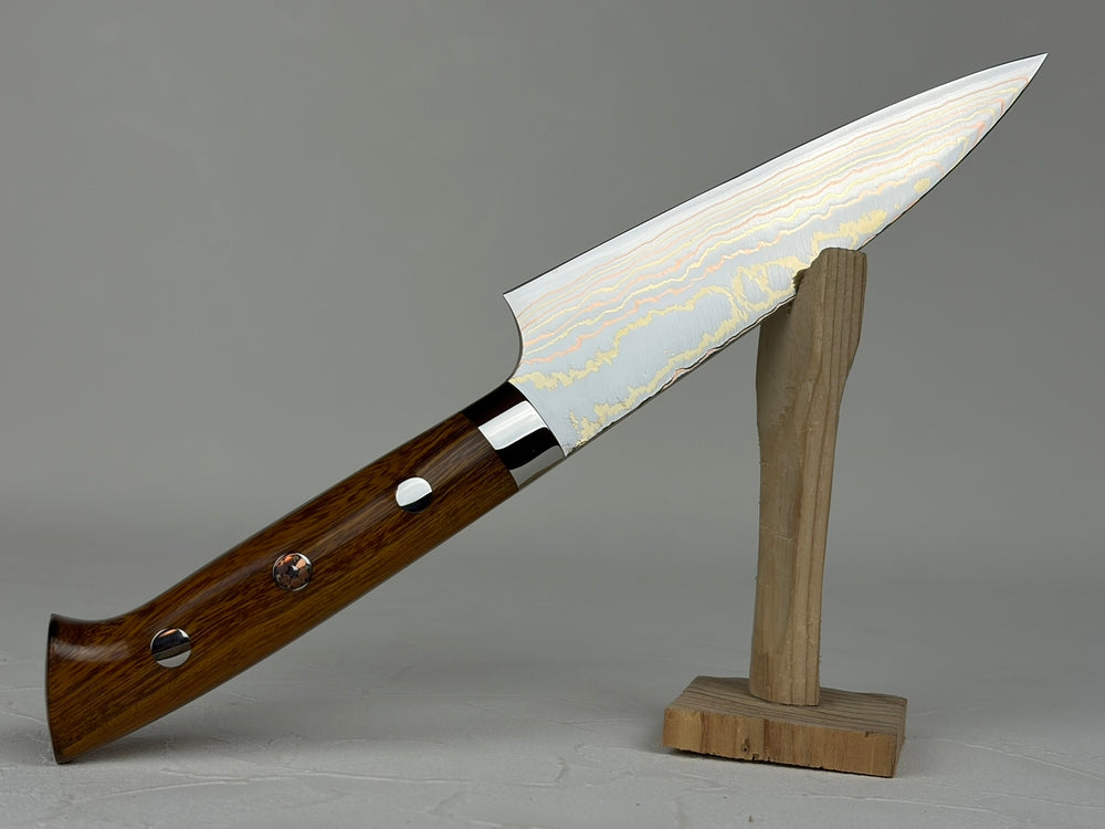 Takeshi Saji Blue 2 core Rainbow Damascus Petty knife 135mm Ironwood Handle