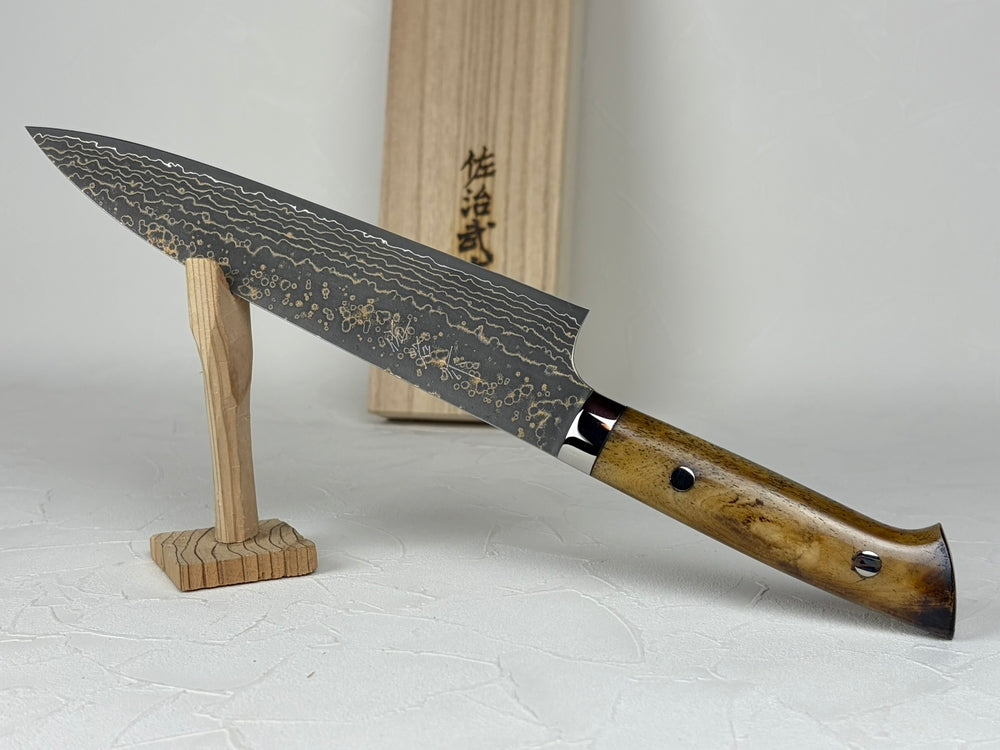 Takeshi Saji VG10W Gold Damascus Chef knife 210mm Brown Bone Handle