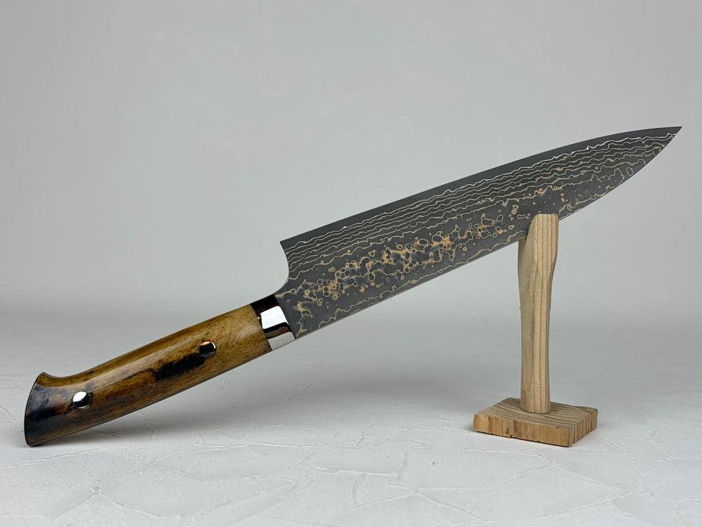 Takeshi Saji VG10W Gold Damascus Chef knife 210mm Brown Bone Handle