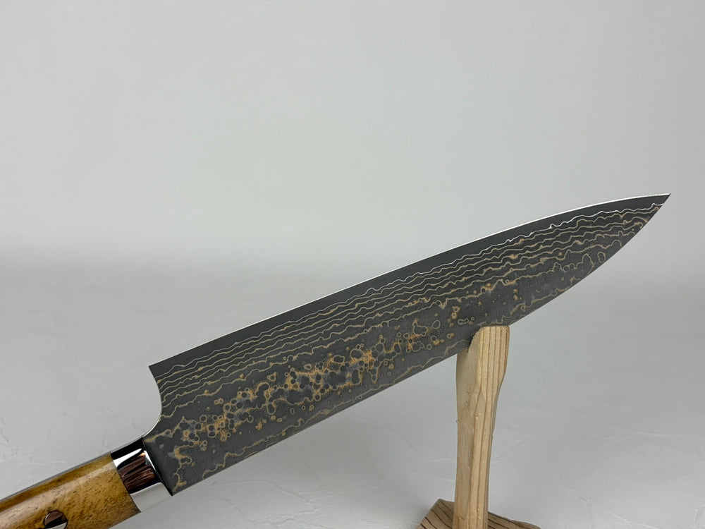 Takeshi Saji VG10W Gold Damascus Chef knife 210mm Brown Bone Handle