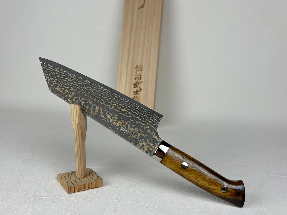 Takeshi Saji VG10W Gold Damascus Bunka knife 175mm Brown Bone Handle