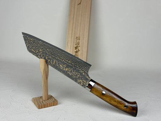 Takeshi Saji VG10W Gold Damascus Bunka knife 175mm Brown Bone Handle
