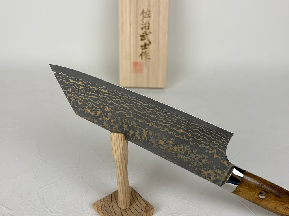 Takeshi Saji VG10W Gold Damascus Bunka knife 175mm Brown Bone Handle