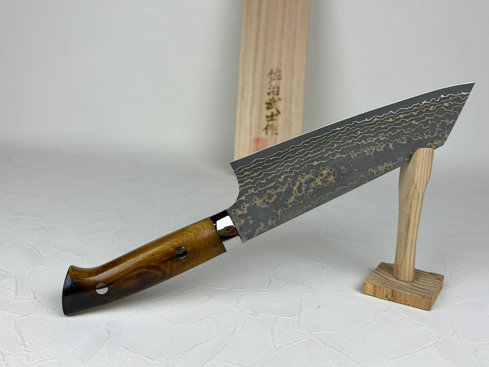 Takeshi Saji VG10W Gold Damascus Bunka knife 175mm Brown Bone Handle