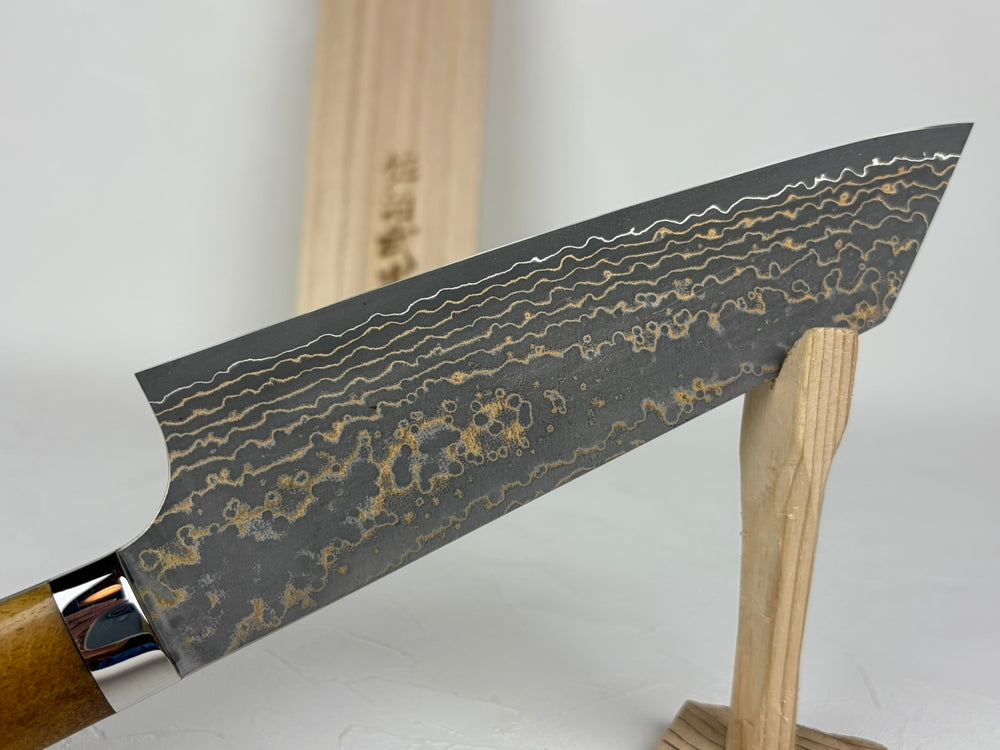 Takeshi Saji VG10W Gold Damascus Bunka knife 175mm Brown Bone Handle