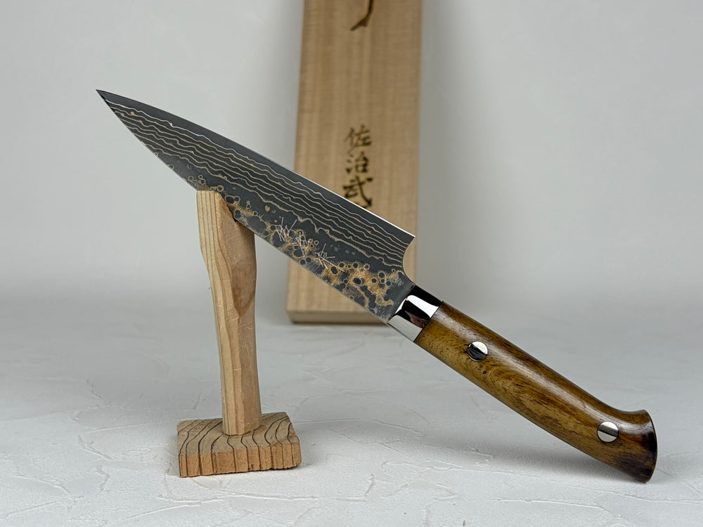 Takeshi Saji VG10W Gold Damascus Petty knife 135mm Brown Bone Handle