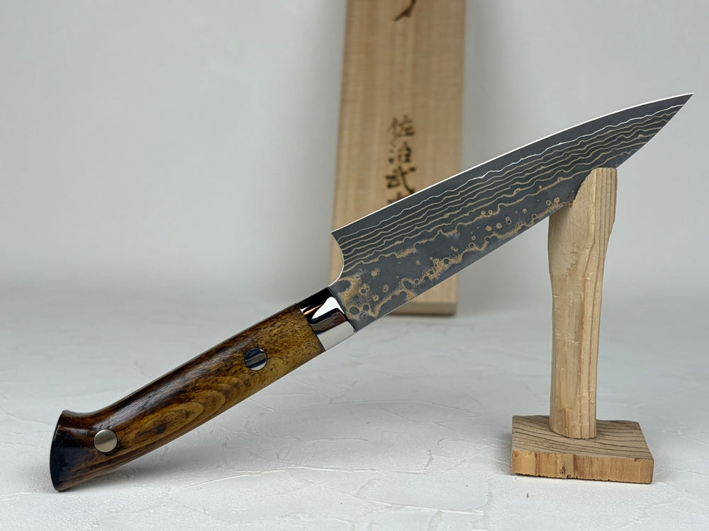 Takeshi Saji VG10W Gold Damascus Petty knife 135mm Brown Bone Handle