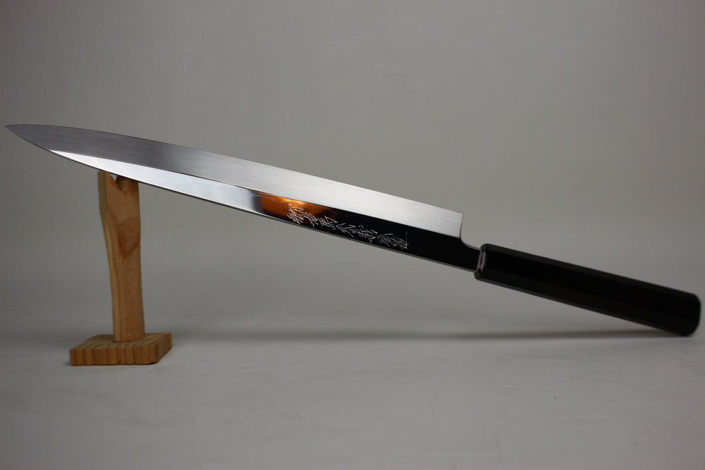 Goh Yoshihiro White 1 Mizu-Honyaki Yanagiba knife 270 mm ripple mirror polished Ebony handle