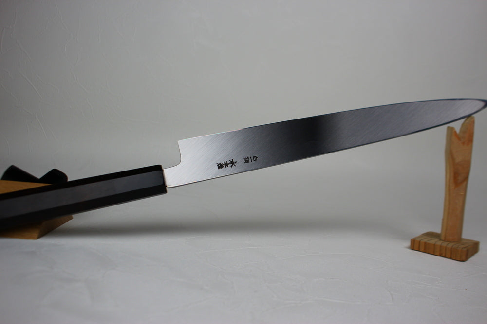 Goh Yoshihiro White 1 Mizu-Honyaki Yanagiba knife 270 mm ripple mirror polished Ebony handle