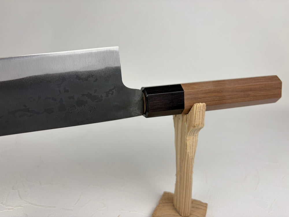 Kyusakichi Blue 1 core stainless steel clad Bunka knife 190 mm walnut handle
