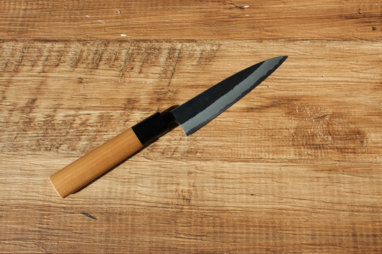 Fukamizu Blue steel 2 Kurouchi petty knife: 120 mm, 4.7 inch Sakura wood handle