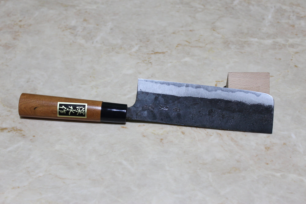 Fukamizu Blue steel 2 Nakiri knife vegetable cutting Kurouchi knife Sakura wood handle