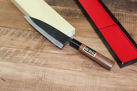 Blue steel 2 Kurouchi chef knife: 150 mm, 6 inch length Walnut handle