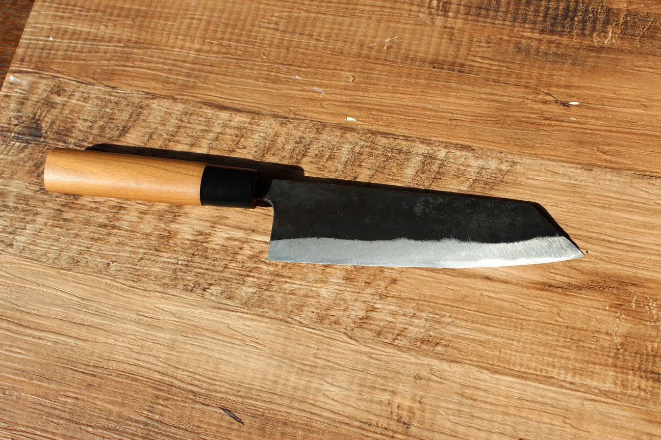 Blue steel 2 Kurouchi Kiritsuke knife: 165 mm, 6.5 inch Sakura wood handle