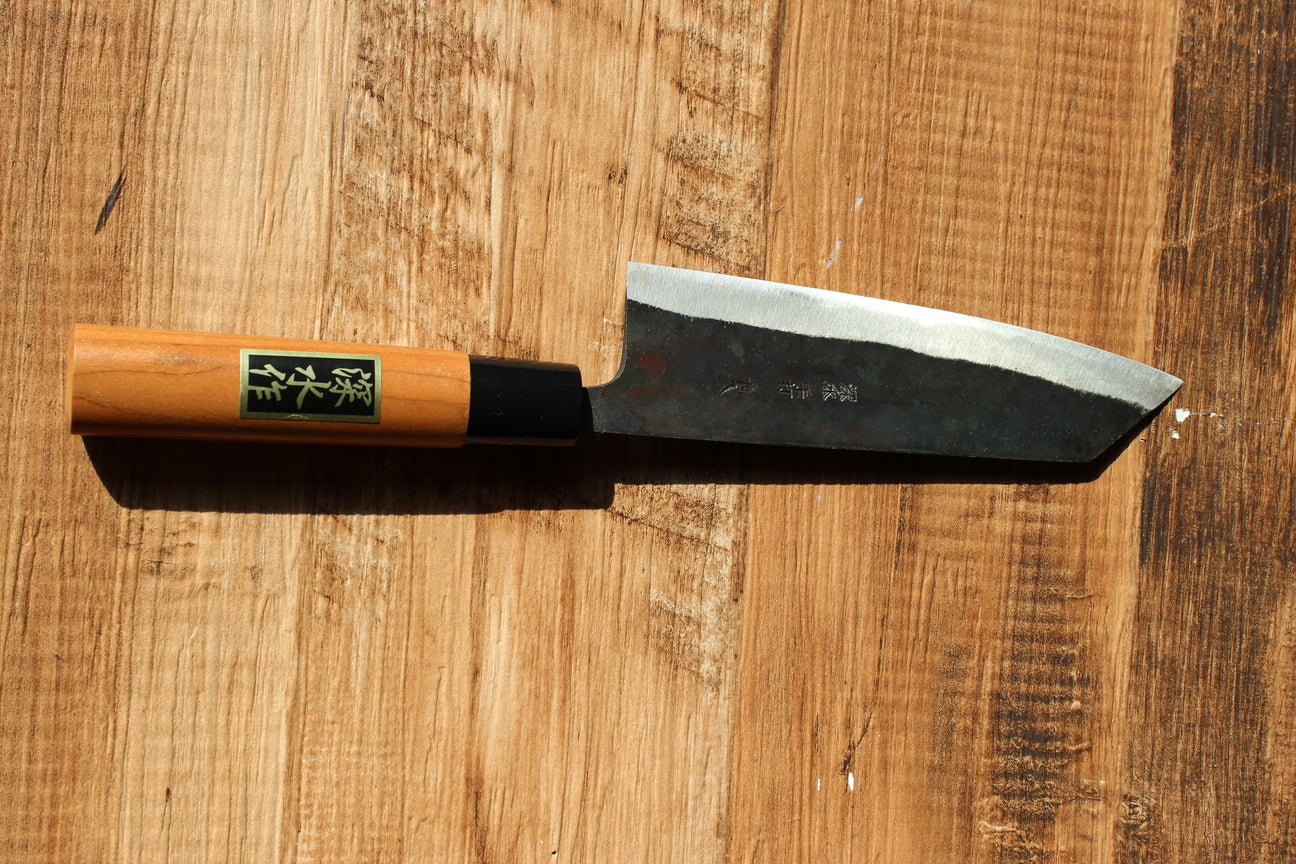 Blue steel 2 Kurouchi Kiritsuke knife: 165 mm, 6.5 inch Sakura wood handle