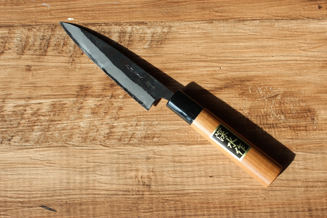 Fukamizu Blue steel 2 Kurouchi petty knife: 120 mm, 4.7 inch Sakura wood handle