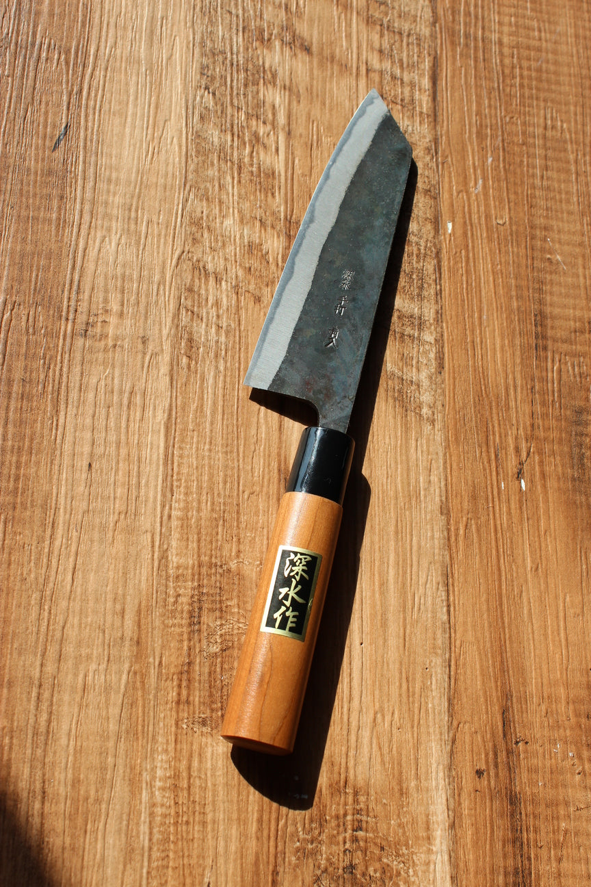 Blue steel 2 Kurouchi Kiritsuke knife: 165 mm, 6.5 inch Sakura wood handle