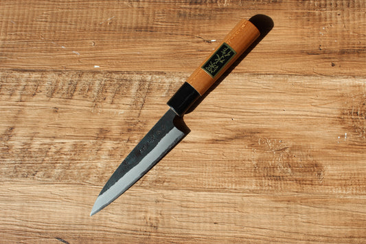 Fukamizu Blue steel 2 Kurouchi petty knife: 120 mm, 4.7 inch Sakura wood handle